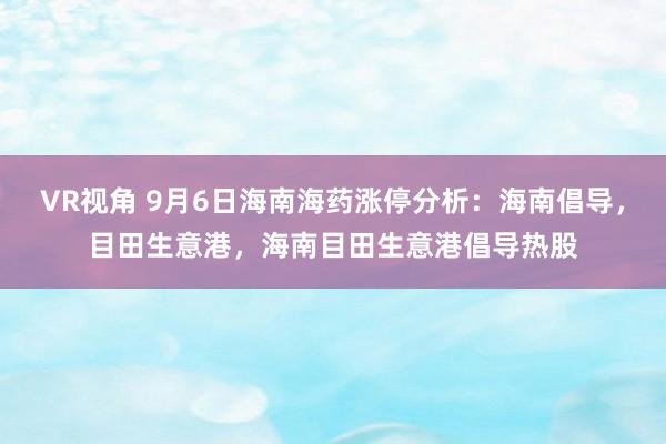 VR视角 9月6日海南海药涨停分析：海南倡导，目田生意港，海南目田生意港倡导热股